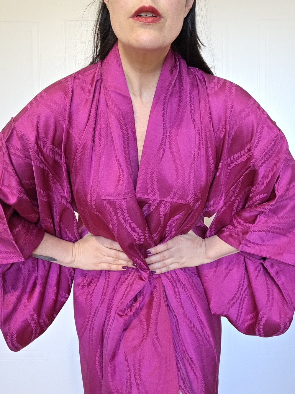 ✨ Vintage Pure Silk Fuchsia Kimono Lined With Stamp